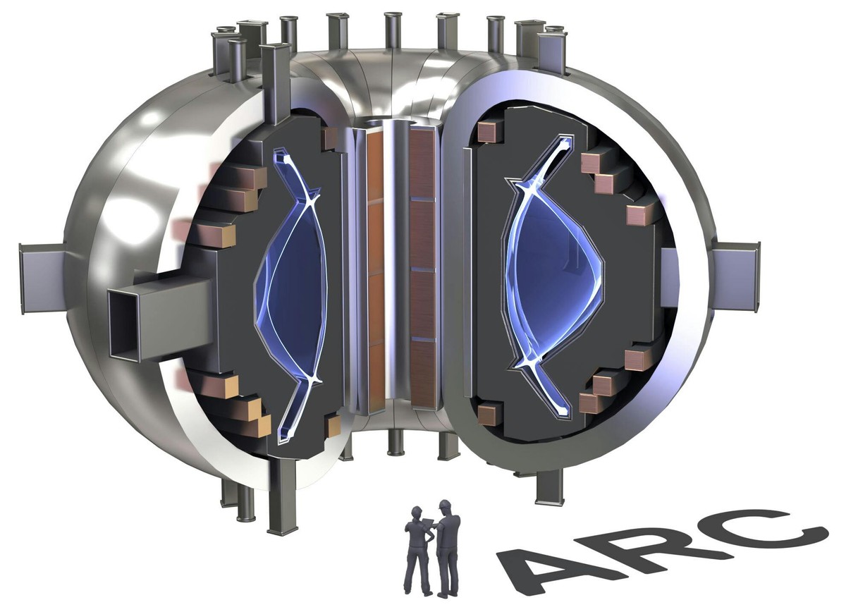 A cutaway illustration of ARC showing the magnets and glowing plasma inside the fusion power plant